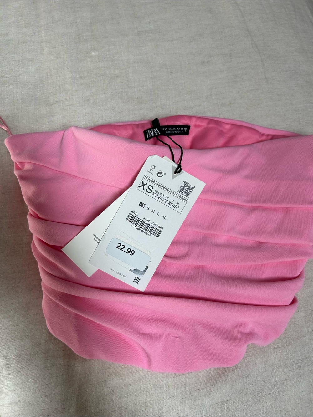 Zara Pink Strapless Ruched Bandeau Top